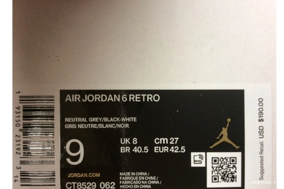 Retro Air CT8529-062 CT8529-062 Jordan 6 Hare 0715